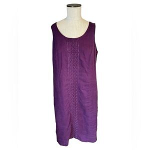 Tweeds Linen Sleeveless Lilac Shift Embroidered Mini Dress Sz 12